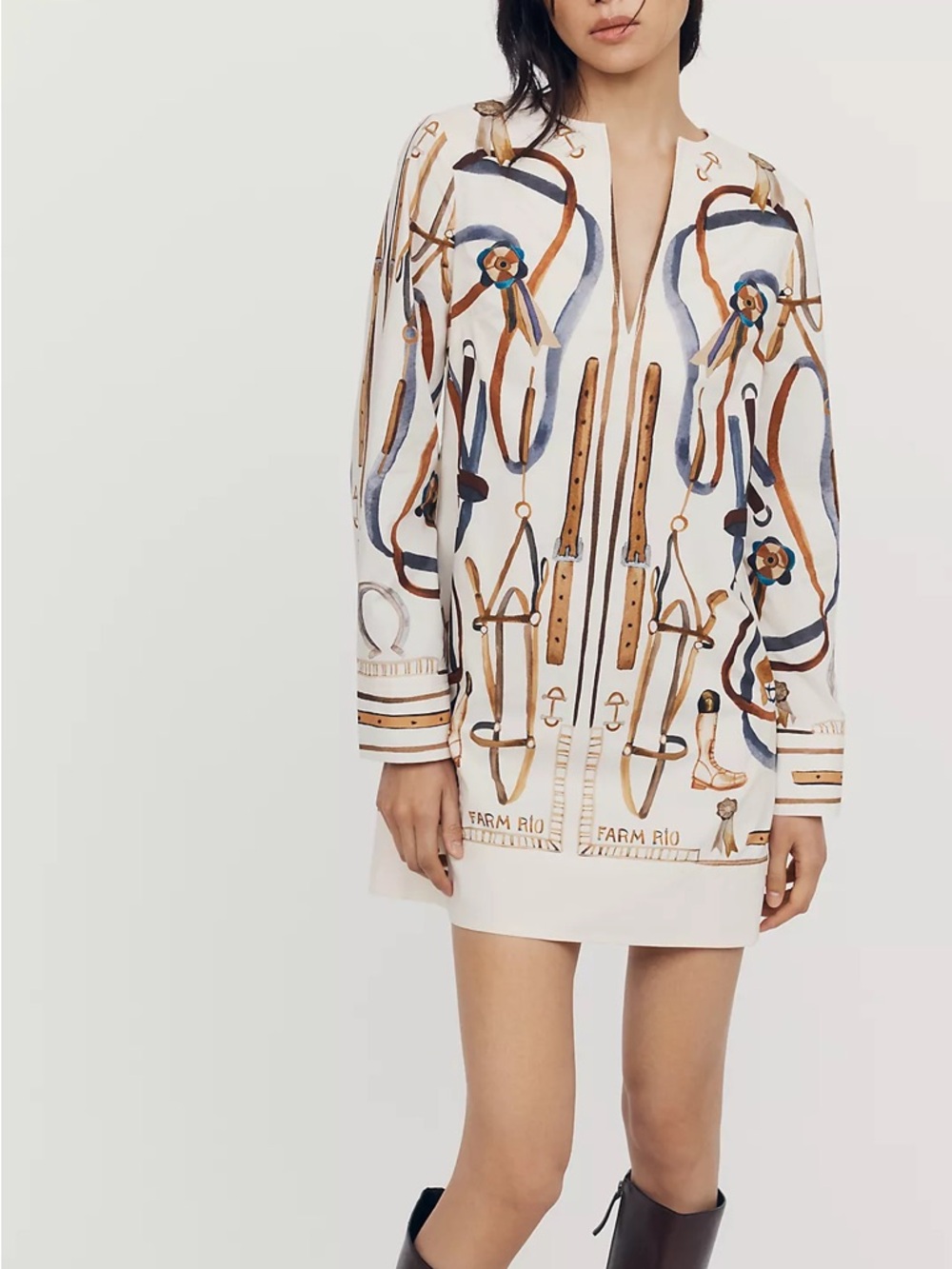 FARM Rio | Equestrian Scarf Winter White Mini Cape Dress Size Large NWT - Picture 12 of 16